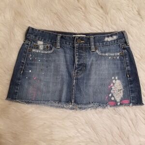 Hollister Denim Mini Skirt Embellished Distressed Blue Size 3